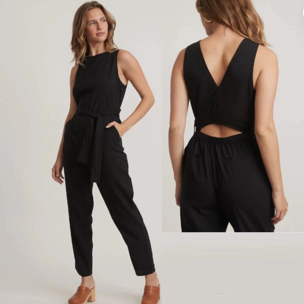 Marine Layer Black Sleeveless Jumpsuit with V-Back Cutout